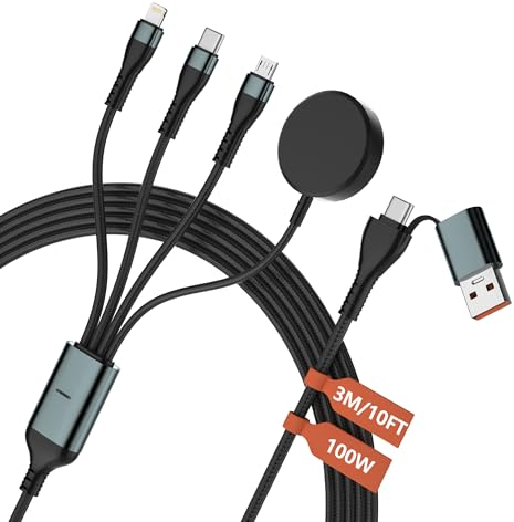 Ladekabel Kompatibel mit Samsung Galaxy Watch,3M 100W 4 in 2 USB C Multi Ladekabel, Ladestation Samsung Watch und Handy für Galaxy Watch 7/Ultra/6/6 Classic/5/5 Pro/4/4 Classic/3,S24 Ultra S23 S22