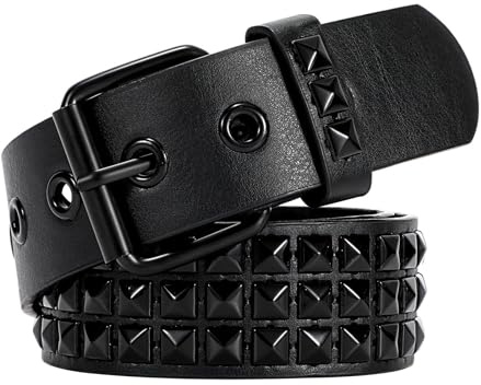 VONMELLI Nietengürtel Y2K Gürtel Goth Ledergürtel für Damen und Herren Metall Punk Taillengürtel Scene Style für Jeans
