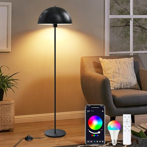Epochglo Lámpara de Pie, 2700K-6500K Ajustables a la Luz Lámpara de Arco con Pantalla con Control Remoto y E26 RGB Bombilla, Control de Aplicaciones, para Salón, Dormitorios, Estudios y Oficinas