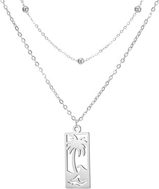 Girls Accessories Collier Palmier pour Femme, Collier Pendentif Palmier Vague de Plage en Argent Sterling 925, Collier Palmier cocotier, Colliers Palmier pour Femmes, Collier Tropical, Pendentif
