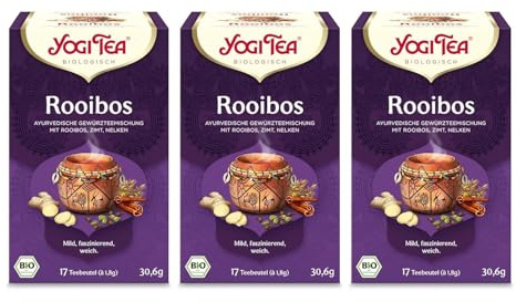 Yogi Tea Rooibos, 3x17 Beutel (51 Teebeutel) | Ayurvedischer Bio Gewürz- und Kräutertee, von Natur aus koffeinfrei, Mischung aus Rooibos, Zimt und Nelken