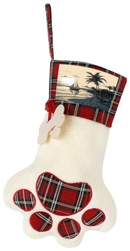 Strümpfe für Hundepfoten, Weihnachtsdekoration, Herbst-Ornamente, aus weißem kurzem Plüsch und Polyester für Baum, Süßigkeiten, Weihnachtsstrümpfe, Palmen, Fischerboot, Treppe