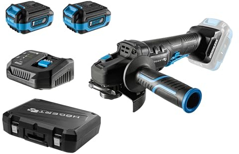 HÖGERT TECHNIK Akku-Winkelschleifer Set 18V, 125mm, Bürstenloser Motor, Paddelschalter, 8000 RPM, 4,0 Ah Akku, 4A Ladegerät, Koffer, LED-Beleuchtung, Für Metall & Holz