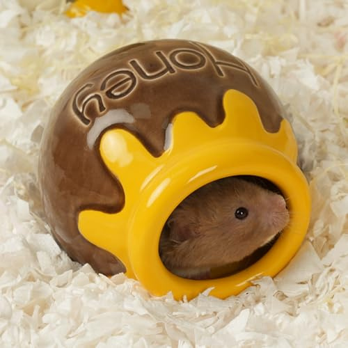 Zhilishu Ceramic Hamster Hideout Honey Chew Proof Syrian Hide Cool Bed | Easy to Clean Durable Ceramic Guinea Pig House, Good Hiding Hut Cave for Gerbil, Mice, Rat All Season，Cute Habitat Decor