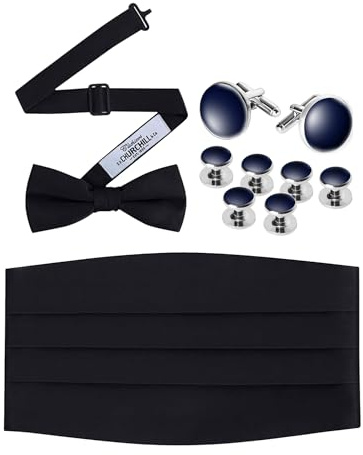 Elegant Men's 100% Silk Pre-Tied Bow Tie, Cummerbund, Cufflinks & Studs Set for Tuxedo, Weddings, and Formal Events - Luxury Gift Box