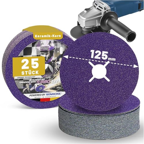 STARCKE® Fiberscheiben 125mm Metall für Winkelschleifer [25x] Langlebig - MADE IN GERMANY - GIANT TURBO - Fiberscheibe & Flexscheibe - für Stahl, Edelstahl, Aluminium, Titan (P60)
