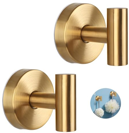 VEINARDYL 2 pièces Crochets à ventouse en acier inoxydable Crochet porte-serviettes amovible Porte-serviettes sans perçage Pour salle de bain, cuisine, porte vitrée, mur - Forme en T, doré