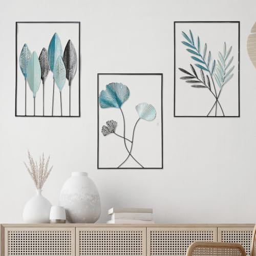 Piashow Set di 3 decorazioni da parete per soggiorno, moderne, in metallo, nero, decorazione da parete, decorazione per la casa, l'ufficio, la camera da letto e la cucina