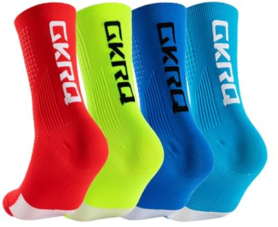 GKRQ Calcetines Deportivos, Pack de 4 Pares, Multicolor Transpirables, para Ciclismo y Running (red green darkblue lightblue) crossfit mujer hombres bicicleta Mtb running gimnasio 39-44