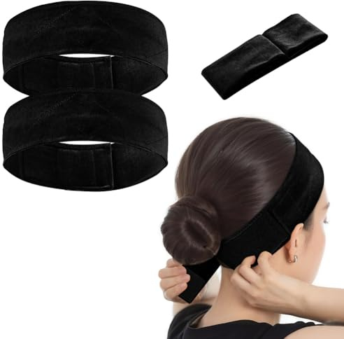 ALIIP Wig Grip Headband, 2 PCS Elastic Wig Bands, Non Slip Edge Band for Laying Down Wigs, Adjustable Velvet Wigs Melt Bands, Discreetfor, Soft for All Head Hair Loss Chemo Patients(Black)