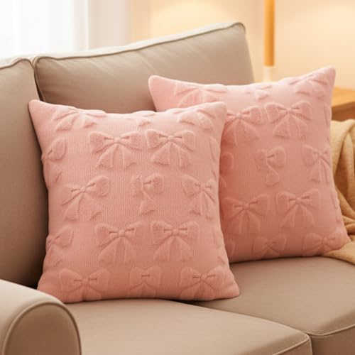 SongBuydn 2 Stück Kissen Rosa, 45x45 cm, Zimmer Deko Aesthetic, Deko Kissen Mit Weichem Schleifen Design, Perfekt Für Wohnzimmer, Schlafzimmer Und Als Geschenk