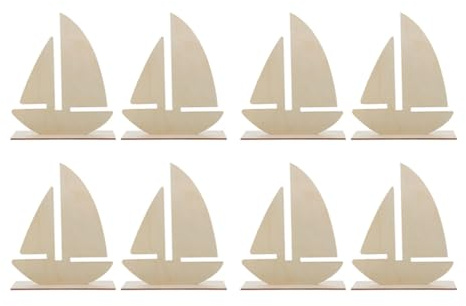 LIFKOME 8pcs DIY Wooden Sailboat Craft Unfinished Model for Boys and Girls Painting Activities Ocean Theme Decor Sailboat Wood Crafts