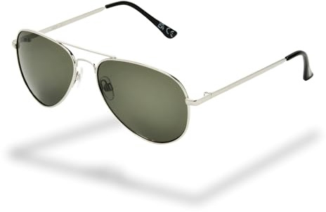 Foster Grant gafas de sol aviador retro mujer & hombre – montura metálica plateada estilo piloto, cristales verdes antirrayaduras & UV400