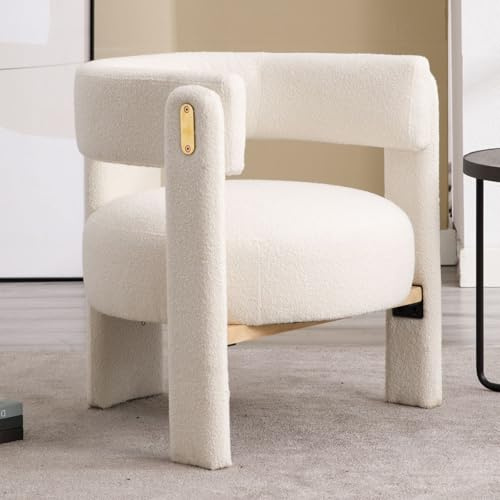 chairus Sessel Wohnzimmer Modern Gepolsterter Ohrensessel Beige | Bequemer Runder Loungesessel mit Großer Sitzfläche und Armlehne, Kunstfell Polstersessel für Schlafzimmer Leseecke