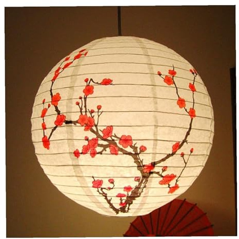 Lanterna asiatica, Lanterna di carta rotonda con fiore pruno da 35 cm, paralume for lampada a sospensione in stile orientale cinese, ristorante, decorazioni for la casa, feste matrimonio