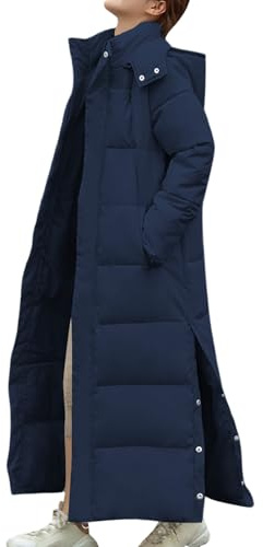 HOOUDO Longline Winter Coats for Women UK Down Jacket with Hooded | Ladies Quilted Padded Jacket Coat Long Warm Coats Puffer Outdoor Hiking Parka Jackets Windproof Waterproof Outwear