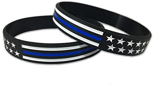 Thin Blue Line American Flag Bracelet (Standard 8, 2 Pack)