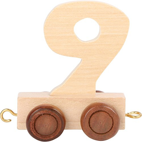 small foot 10561 Zahlenzug 9 aus Natürlichem Holz mit Vier Kleinen Rädern sowie Verbindungsmöglichkeit mit Anderen Zahlenzügen