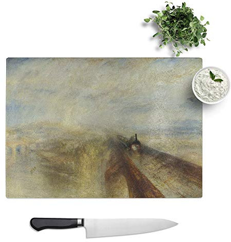 Kitchen Chopping Board Glass - Joseph Mallord William Turner Rain, Steam and Speed - Textured Worktop Saver Cutting Board - Heat Resistant, Shatterproof and Hygenic - 28.5 x 20 cm