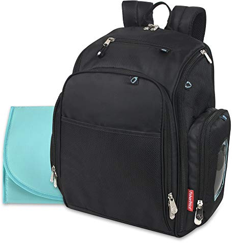 Fisher-Price Kaden Baby-Wickeltasche, Rucksack mit mehreren Taschen, für Jungen und Mädchen, Schwarz, L, Wickeltasche, Rucksack