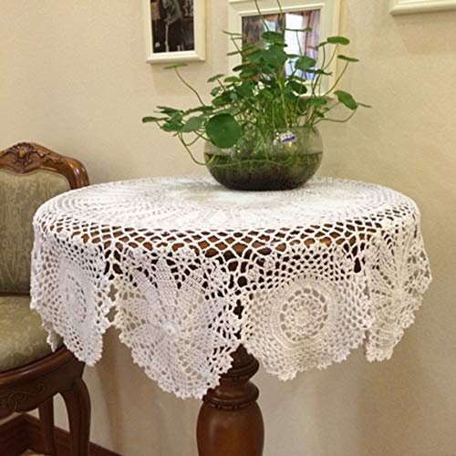 Damanni Cotton Handmade Crochet Lace Tablecloth Doilies Doily,Round,White,35 Inch