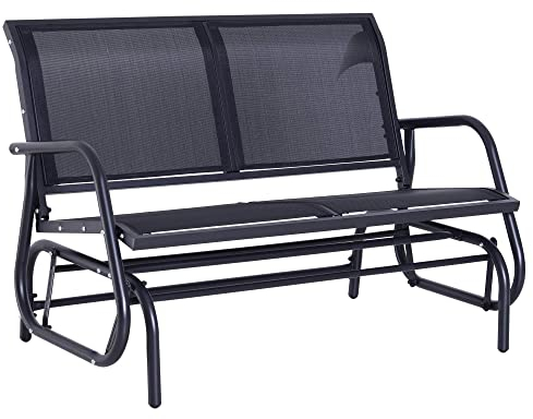 Outsunny Panchina a Dondolo da Giardino a 2 Posti in Metallo e Tessuto a Rete Traspirante, 120x70x85cm, Nero
