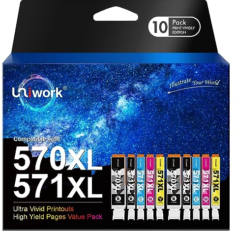 Uniwork Kompatibel Tintenpatrone als Ersatz für Canon PGI-570XL CLI-571XL für PIXMA TS5050 MG5750 TS5055 MG6850 MG5753 MG6852 TS5051 TS6051 MG5751 MG6853 TS6050 MG5752 MG6851 TS5053 TS6052 (10er-Pack)