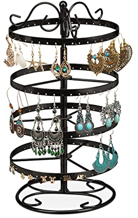 Relaxdays Ohrringhalter, Eisen, 168 Steckplätze, drehbar, Ohrstecker und lange Ohrringe, HxD: 30 x 16,5 cm, schwarz