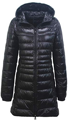 keephen Invierno Mujer Chaqueta de Plumas Delgado Parka Saco Largo Encapuchado Plus Size Ultraligero Ropa de Calle Portátil Abrigo Acolchado
