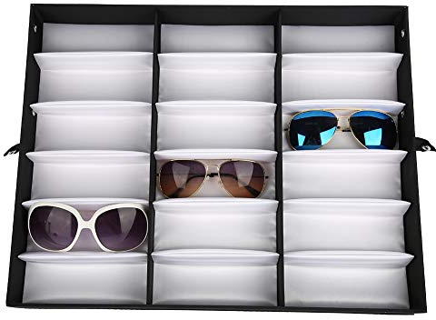 Ausla Brillenbox zur Aufbewahrung von 18 Brillen, Sonnenbrille Aufbewahrungsbox, Brillenkoffer, Sonnenbrillen Präsentation Brillendisplay, 47,5 X 37,5 X 6 cm