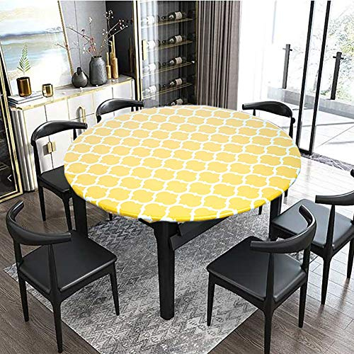 Cozomiz Elastische Runde Tischdecke Gartentischdecke Rundtischdecke wasserdichte rutschfeste Abwischbar Schmutzabweisend Tischdecke für Esszimmer, Küche und Picknick 114-140cm Gelb