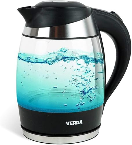 Wasserkocher 1,8L (2200W) Edelstahl, LED-Beleuchtung, Kalkfilter, OneTouch-Verschluss, Kabelaufwicklung, Glas, 100% BPA FREI (SN0618L)