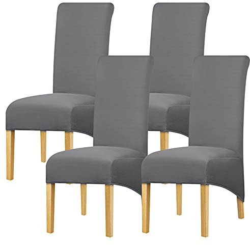Leorate High Back Chair Covers Stretch Spandex Fabric XL size Chair Slipcover Seat Cover for Home Dining Room Kitchen Hotel Dark Grey 4 pieces