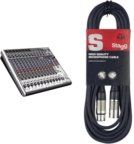 Behringer Mezclador Behringer XENYX X2222USB Premium de 22 entradas y 2/2 buses & Stagg Cable de micrófono a mezclador Stagg SMC6 XLR (m) -XLR (f) de 6 metros de largo, negro