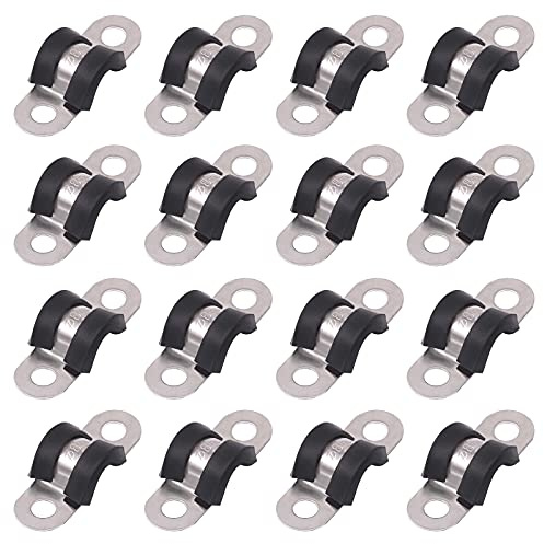 Glarks 16Pcs 8MM 2 Hole U-Tube Strap Clamp Set - 304 Stainless Steel With Rubber Cushion, Rigid Pipe U Bracket Assortment Kit for Fixing (8mm)