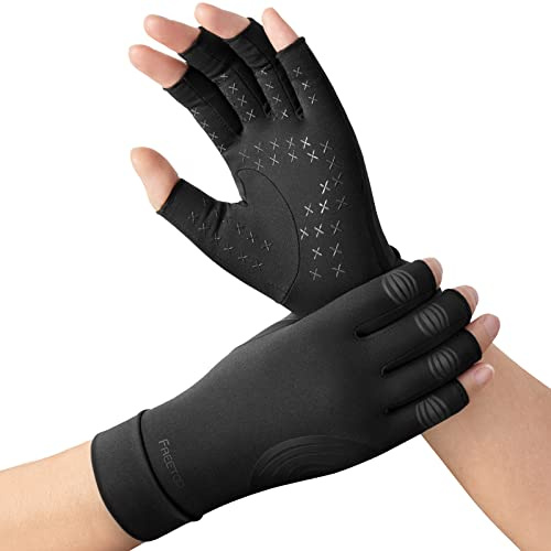 FREETOO Kupfer Arthritis Handschuhe L | Fingerlose Antibakteriell Geruchshemmend. Arthritis Rheuma Karpaltunnel Schwellungen Lipödem. Arbeit Schlafen Häkeln Tippen