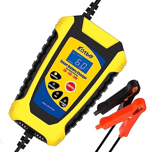 KATBO Battery Charger 12V/6A 2A 24V/3A Trickle Charger 12V Lead-acid Battery Charger for Car Motorcycle Boat Marine Lawn Mower Wet AGM Gel Lead Acid (2A/3A/6A 6V/12V/24V)