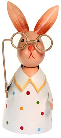 Zaunhocker weißer Hase mit Brille Dekofigur aus Blech 23 cm Figur Metall Garten Deko Garten Balkon Osterhase Ostern Pfostenhocker