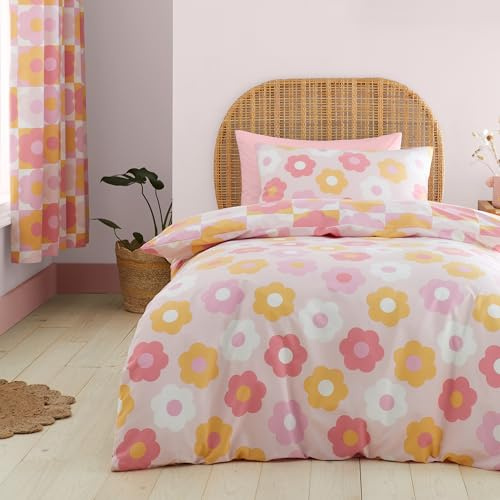Catherine Lansfield Set copripiumino matrimoniale reversibile con margherite retrò rosa