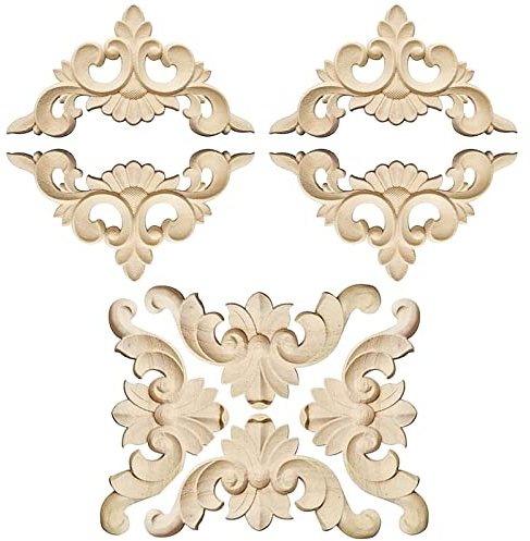 8 Stück Holz Geschnitzte Ecke Onlay Applique, Ornament Wandornamente Holz Applique, Lange Holzschnitzerei Applikation Deko, für Tür, Schrank, Wand, Dekoration des Hauses
