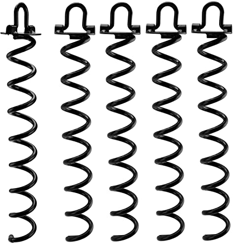 SINJEUN 5 Pack 42cm Spiral Ground Anchor, Ground Anchor for Trampoline Heavy Duty Shed Anchor Kit, Anchor Ground Pegs trampoline anchor kit for Swings, Tents, Canopies, Black
