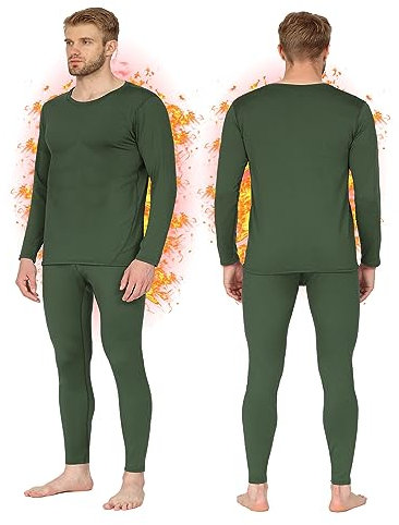 HEROBIKER Long Johns Thermal Underwear for Men Skiing Winter Warm Hunting Gear Base Layer Set Fleece Lined Top Bottom Green Medium