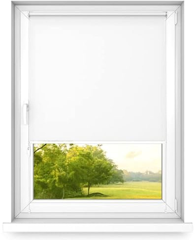 time4blinds MINI BASIC Stick on Roller Blinds for Windows – Easy Fit Clip On Dimming Blinds for Bedroom – 600x2500mm Classic White – Operated on Right Side