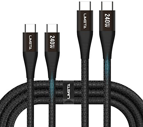 LIMETA Lot de 2 câbles USB C vers C 240 W – Charge rapide et transfert de données pour MacBook, iPad Pro, Galaxy S21, Pixel, Nintendo Switch – Nylon tressé – Compatible PD 3.1 et Type C – (1,2 m + 2