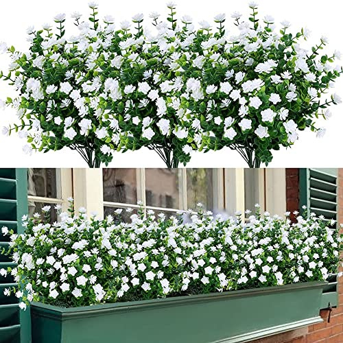 LOMOHOO Künstliche Blumen, künstliche Blumen, für den Außenbereich, UV-beständige Kunststoffsträucher für Zuhause, Garten, Fenster, Hochzeit, Dekoration, 8 Bündel