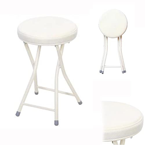 COKYIS Barhocker Küchenhocker Klappbar, Klapphocker Round Sitzhocker Ohne Lehne Küchenstuhl 50CM Frühstückshocker, Tragbarer Klappstuhl Für Camping (Color : White)
