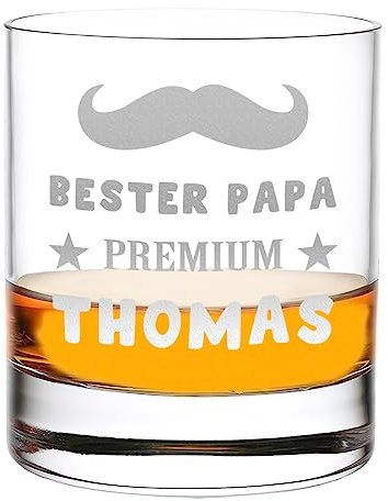 polar-effekt Whisky Kristall-Glas 315 ml mit Motiv-Gravur Bester Papa - mit Namen graviert - zum Trinken Bourbon, Scotch und Vodka - spülmaschinenfestes Trinkglas - das perfekte Vatertagsgeschenk