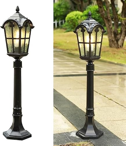 Mengjay Klassische Laterne Wegeleuchte in antikem Look Retro Vintage Gartenlampe Rustikale Außenleuchte, Stehleuchte aus Aluguss und Glas, IP23 wetterfest E27 Wegeleuchte Gartenlampe Vorgarten (D)