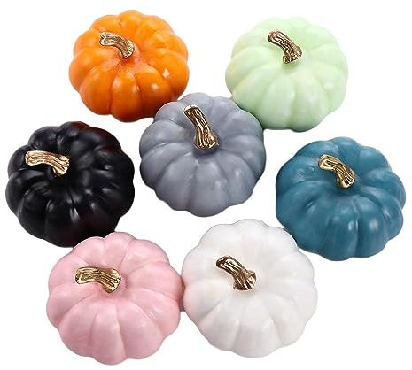 Kopida 7-teiliges künstliches Zierkürbisse Set, künstliches Kürbis-Simulationskürbis-Modell, dekorativer gefälschter Kürbis Kürbisdeko für Halloween, Erntedankfest, Tischdekoration