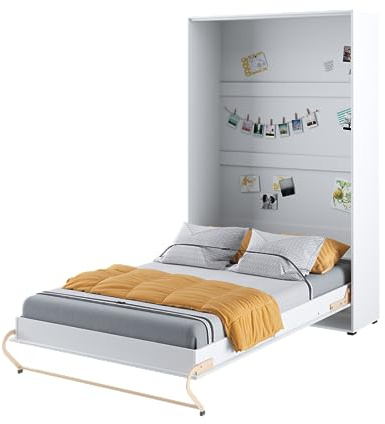 Lenart Schrankbett - Wandbett Concept Pro CP02 120x200 cm - Schrankklappbett Vertical - Schrank mit integriertem Klappbett - Funktionsbett (Weiß Matt/Weiß Glänzend)